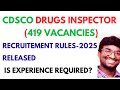CDSCO DRUGS INSPECTOR 419 VACANCY - NEW RECRUITMENT  RULES RELEASED