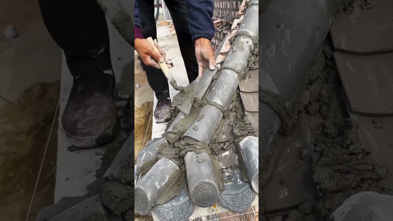 Traditional Blue Tile Installation: Chinese Roofing Craft In Action