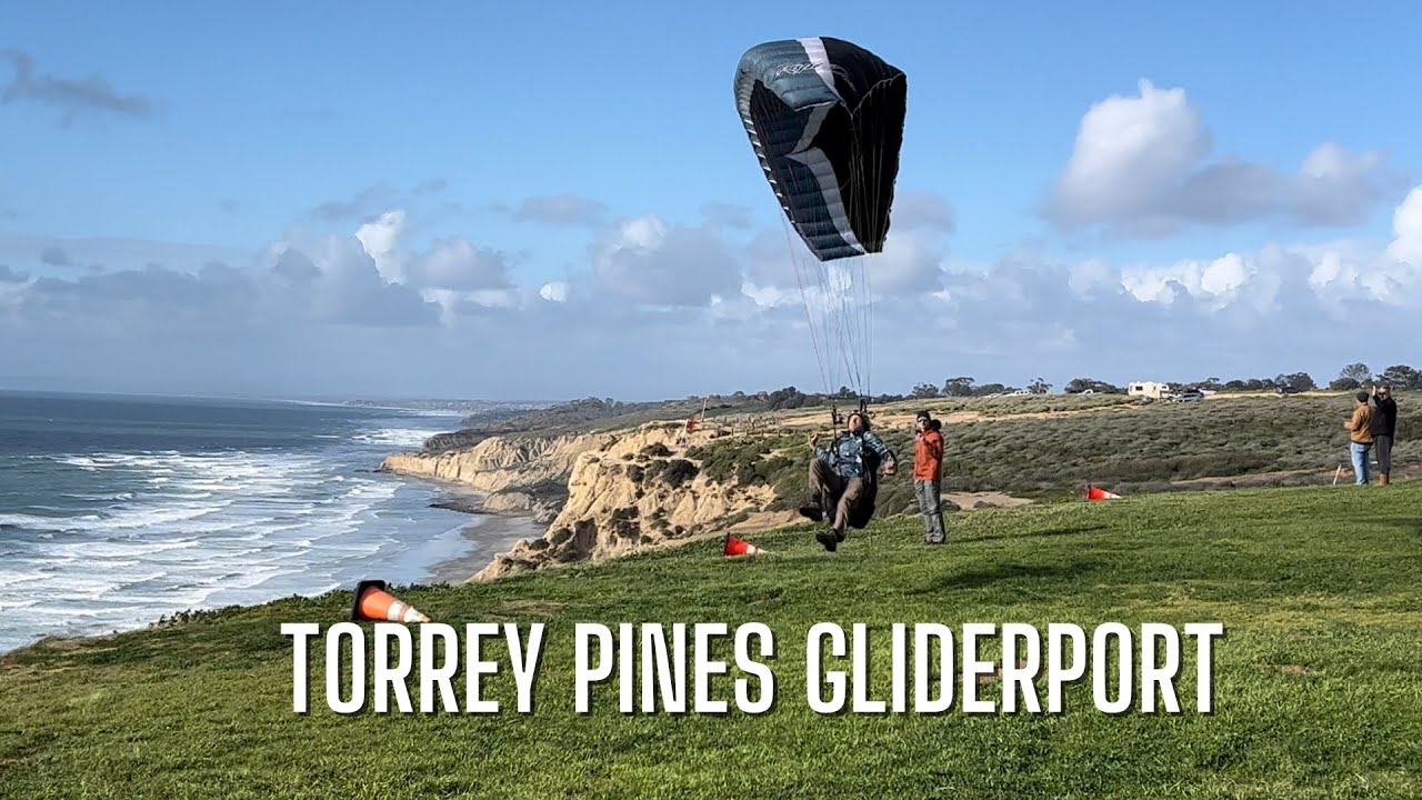 Paraglider Struggling to Takeoff Torrey Pines Gliderport, San Diego