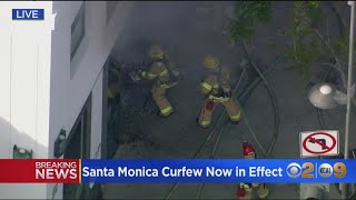 Firefighters Work To Put Out Blaze At 4th Street And Santa Monica Blvd. In Santa Monica