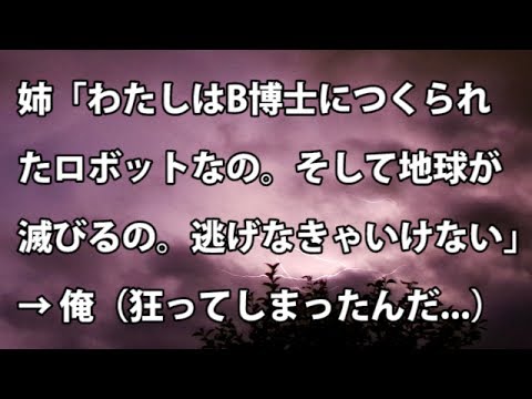 【修羅場　衝撃】姉「わたしはB博士につくられたロボットなの。そして地球が滅びるの。逃げなきゃいけない」→ 俺（狂ってしまったんだ...）  【修羅場・衝撃体験をお送りします】