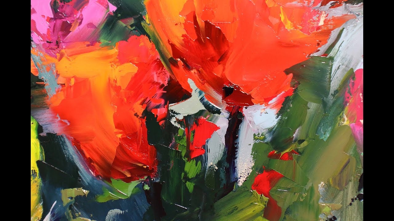 Easy Palette Knife demo painting TULIPS YouTube