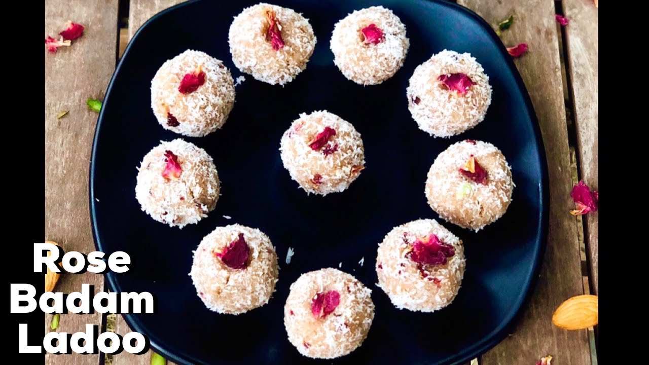 ROSE BADAM LADOO - With Gulkand Stuffing | Ladoo Recipe | Rose Gulkand Ladoo| Flavourful Food