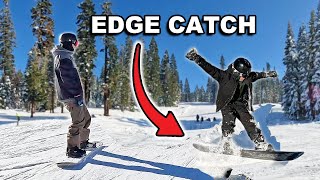 Teaching a Beginner Snowboarder to Stop Catching an Edge