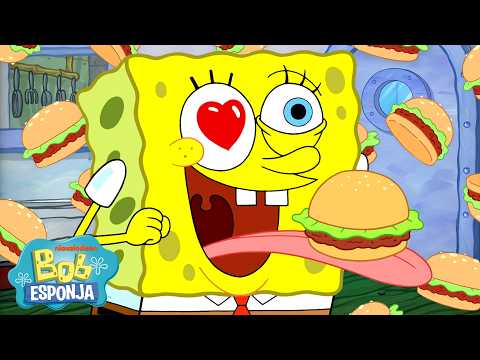 Bob Esponja | 90 min: Bob Esponja faz Hambúrgueres de Siri 🍔 | Bob Esponja em Português