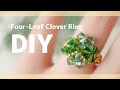 DIY🍀Lucky Four-Leaf Clover Beaded Ringスワロフスキーを使った四つ葉のクローバービーズリング♪作り方|tutorial|How to make