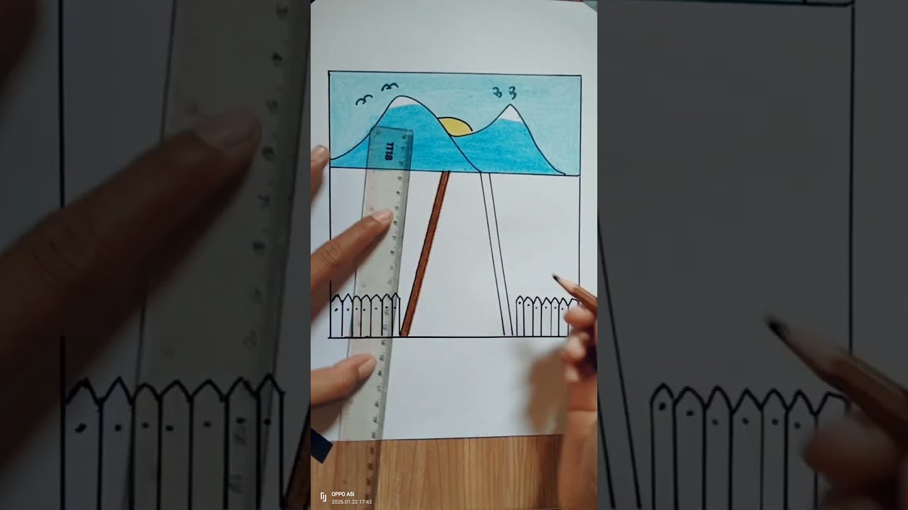 How to draw mountain and ricefield|| Draw simple 
