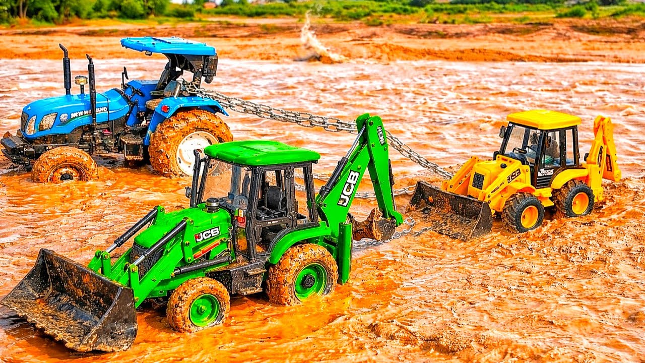 😱Big Toy Tractor & JCB 3DX Heavy Rescue | Dump Truck Stuck in Mud l JCB toy video l  Excavator toy l