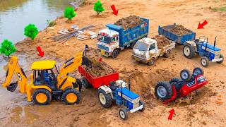 JCB 3DX Fully Wet Mud Loading Riverside Swaraj Tractor Tipper Truck Pickup Accident | JCB Ki Khudai