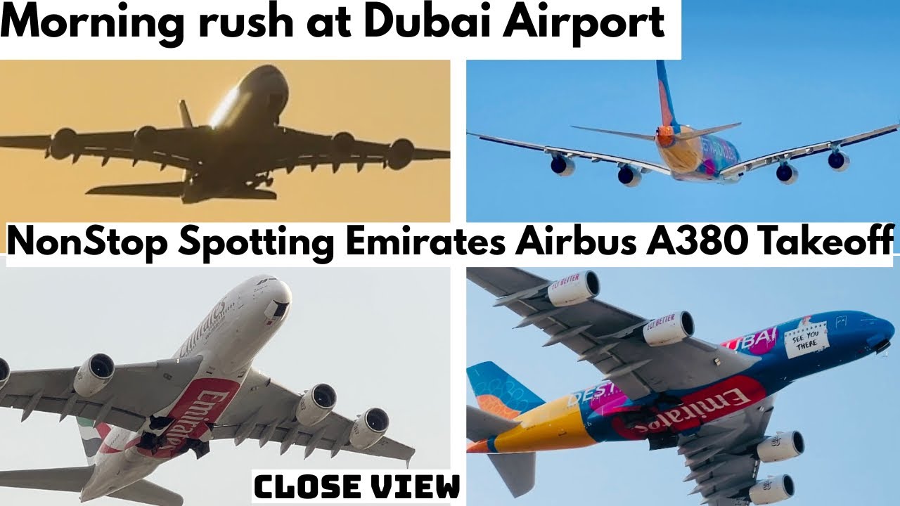 ✈️🇦🇪CloseUp Takeoff Massive Emirates Airbus A380 Back To Back Early In The Morning At Dubai AirPort 