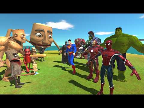 Brainrot Animal Meme Team Tung Tung Tung Sahur Vs Team Super Man Animal Revolt Battle Simulator.