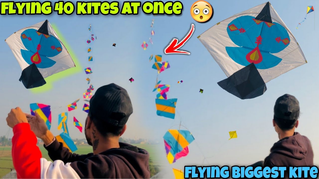 Flying 40 Kites At Once 😱 || Flying Biggest kite🪁|| Kite flying 2022 ...