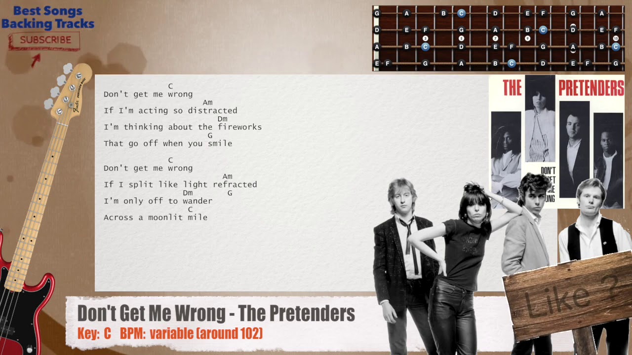 🎻 Don't Get Me Wrong - The Pretenders Bass Backing Track with chords