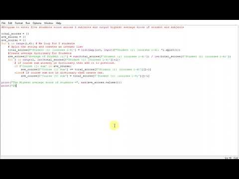python Program to find five students score across 4 subjects and output highest average score