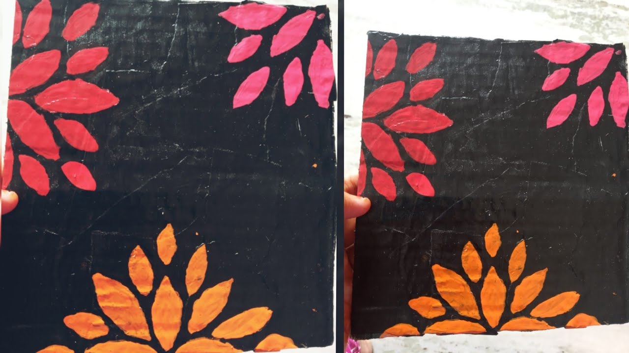 DIY home decor crafts//Cardboard painting using stencil//carton box
