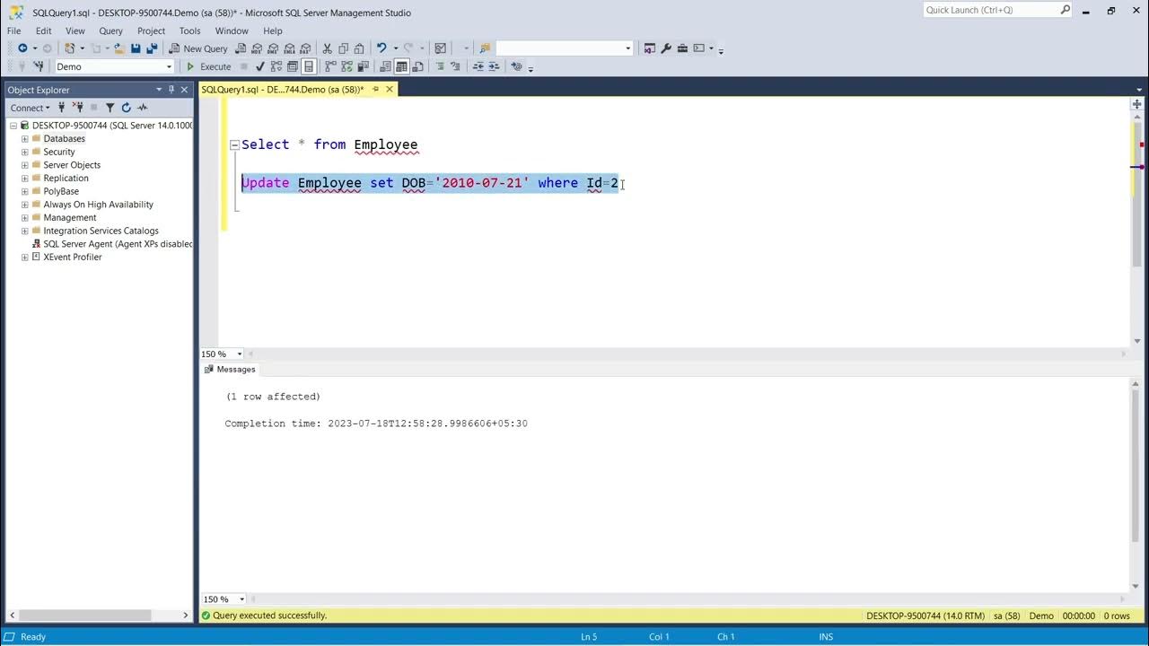 Create Database, Use Database, Insert, Update, Delete and Select in MS ...