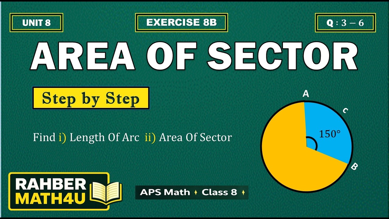 Exercise 8B (Questions 3 to 6) | Area of Sector | Unit 8 | Class 8 Aps Math's