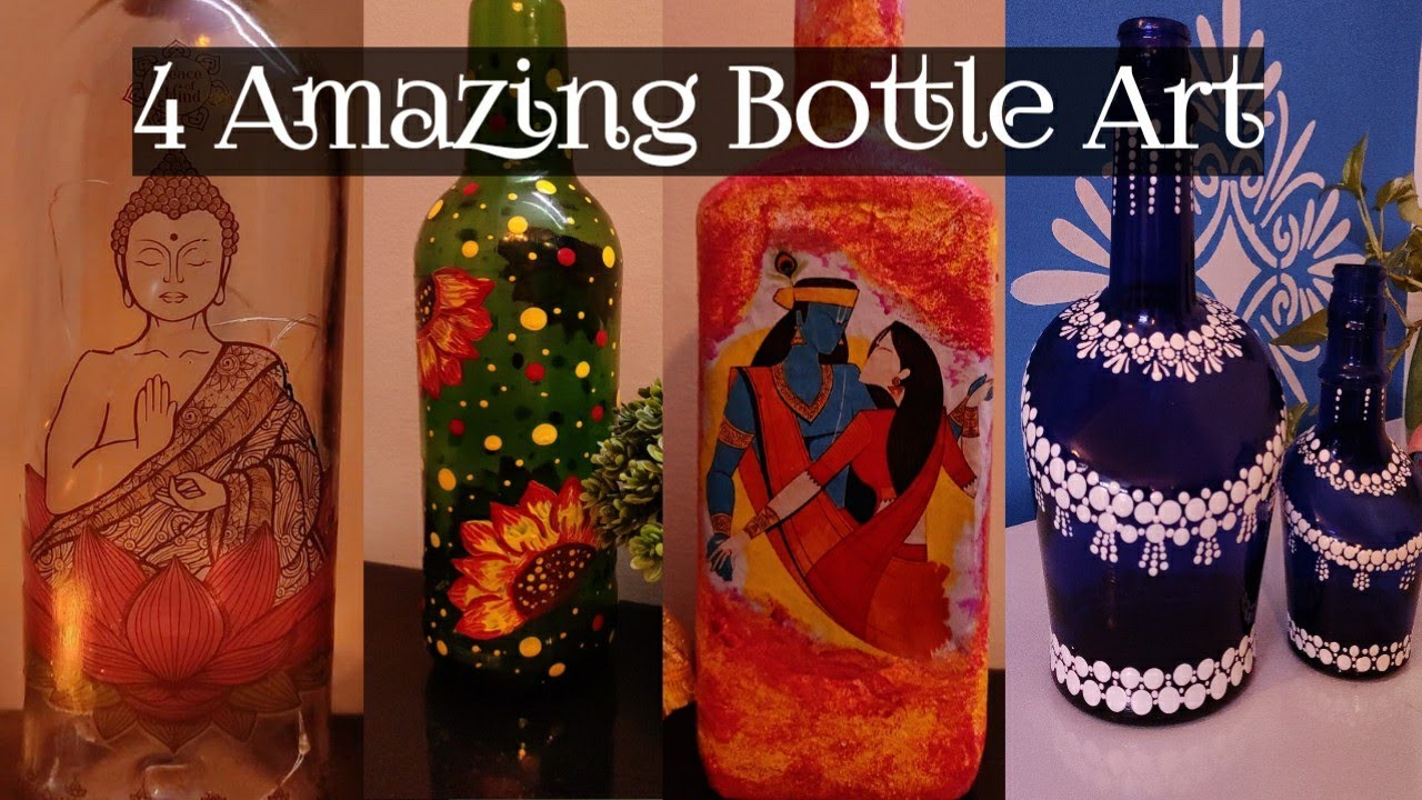 4 Bottle Decoration Ideas DIY Bottle Art Simple Glass Bottle Design