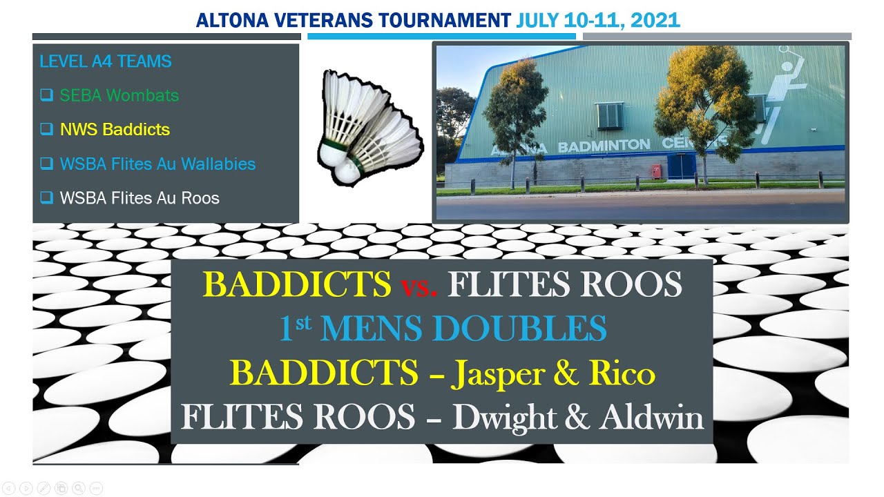 2021 Altona Veterans - BADDICTS vs FLITES ROOS - 1st Mens Doubles