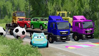 Flatbed Truck Mcqueen | Transportation with Truck - Pothole vs Car #55 - BeamNG.Drive screenshot 1