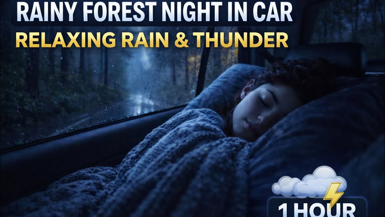 Sleep in 5 Minutes 🌧️ Rainy Night in Car with Thunder (Cozy Deep Sleep 1 Hour)