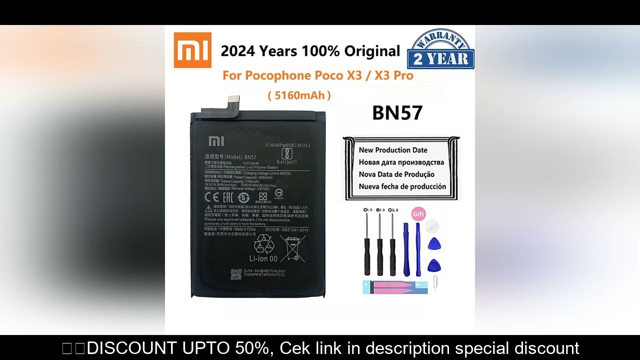 100% Original Xiao mi BN57 5160mAh Phone Battery For Xiaomi Pocophone X3 Poco X3 Pro Replacement Bat