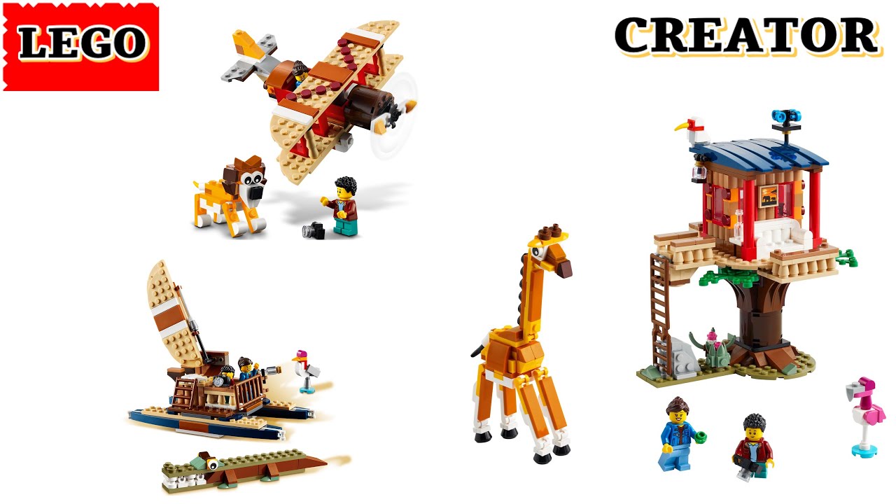 LEGO CREATOR 3in1 SAFARI WILDLIFE TREE HOUSE (31116) BIPLANE WITH LION & CATAMARAN WITH A CROCODILE