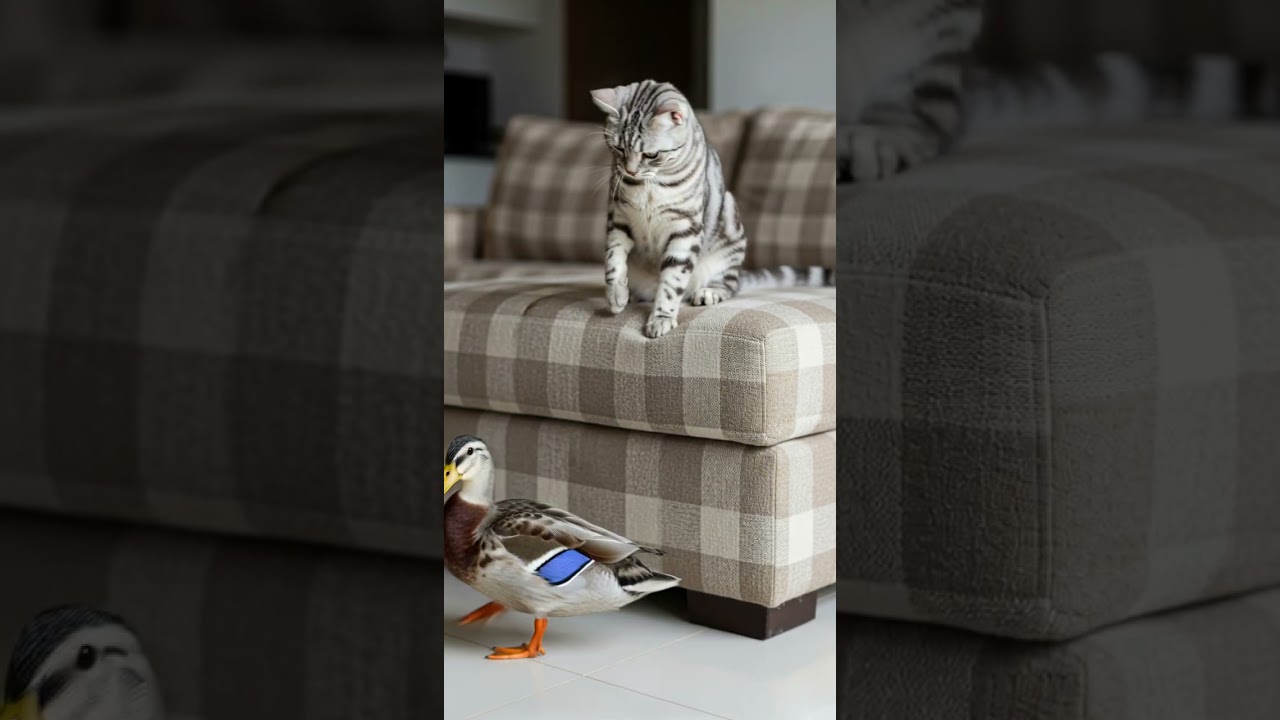 Cat vs duck heavy fight 😂😹 epic showdown in the backyard 