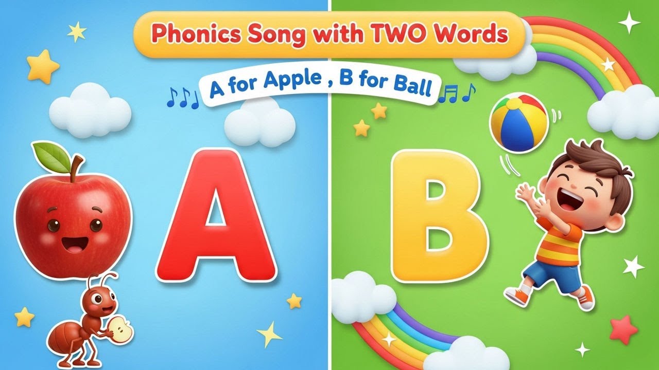 A for Apple B for Ball | Phonics Song with TWO Words | Learn ABC for ...