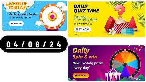 Daily Quiz Time Amazon 4 August 2024 || Daily Quiz Answers Today Amazon || Daily Spin and Win Quiz A