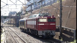 【郡山入場 配給輸送】EF81-134号機に引かれて 久留里線キハE130-107が新八柱駅を通過 2018年12月14日