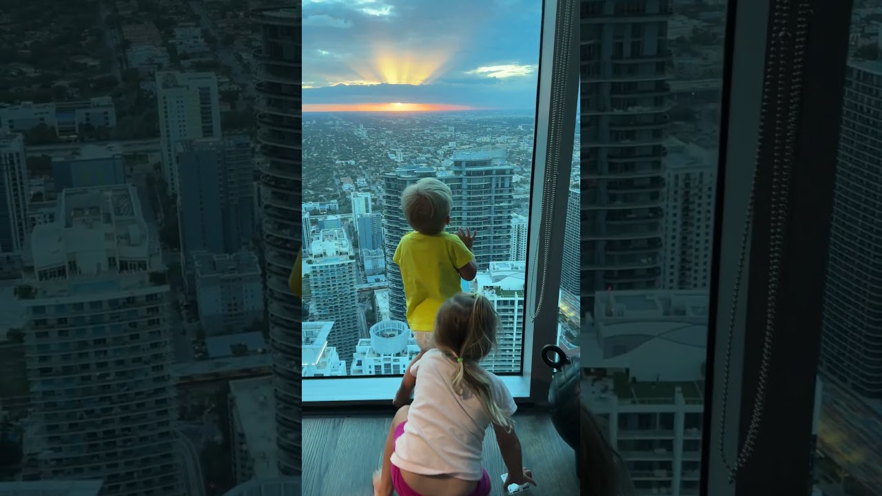 Cute Baby Home video! Kids are watching beautiful sunset