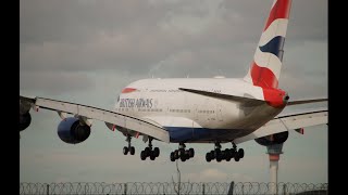 British Airways Airbus A380 X2 Landing At London Heathrow Airport