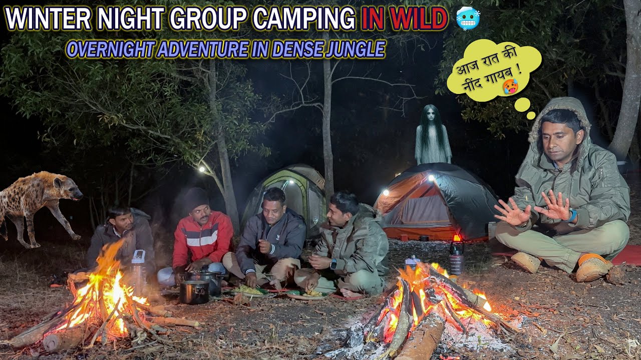 Group Winter Overnight Camping In Dense Haunted Jungle 🌲Scary Forest Spooky Moments 👻Camping Video