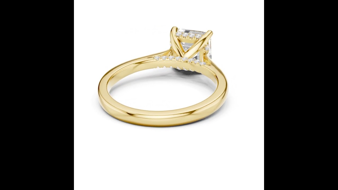 Asscher Cut Solitaire Hidden Halo with Pave Engagement Ring