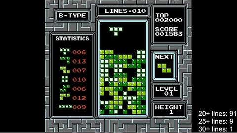 NES Tetris no rotation first ever B-type 1-1 clear
