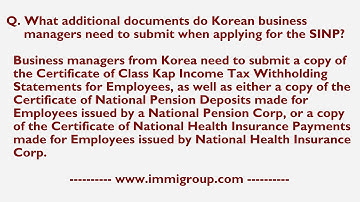 What additional documents do Korean business managers need to submit when applying for the SINP?