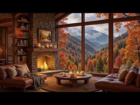 Cozy Cabin Autumn | Gentle Piano & Crackling Fireplace for Relax and Cure Insomnia