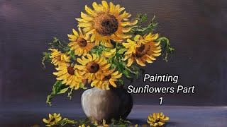 Painting Sunflowers using simple Techniques With Oil Paints Part 1