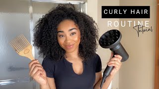 EASY NATURAL CURLY HAIR ROUTINE| DEFINED + VOLUMINOUS CURLS (3c4a curls)