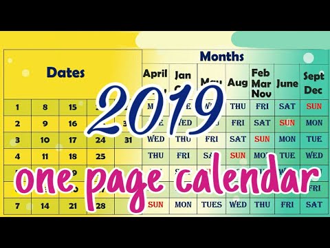2019 one page calendar youtube one page calendar 2019