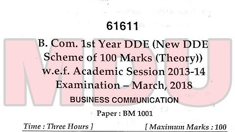 B.com 1st Year dde (New Annual Distance) Business Communication Question Paper Mdu March 2018