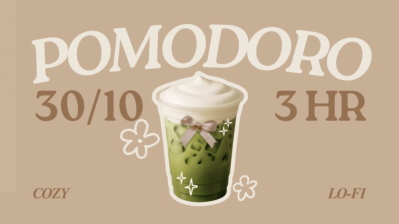 𝕞𝕒𝕥𝕔𝕙𝕒 𝕝𝕒𝕥𝕥𝕖 🌱 3HR 30/10 pomodoro timer | cozy jazz lofi music | study with me