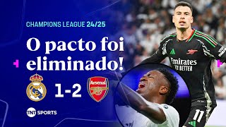 Thumbnail for VINI JR FAZ GOL EM LAMBANÇA DA ZAGA, MAS SAKA E MARTINELLI ELIMINAM O REAL | REAL MADRID 1X2 ARSENAL