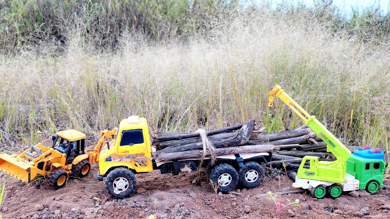 Crane Truck Toy & Jcb Toy Loading Wood In Truck Toy | Max Toy