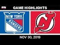 NHL Highlights | Rangers vs. Devils – Nov. 30, 2019
