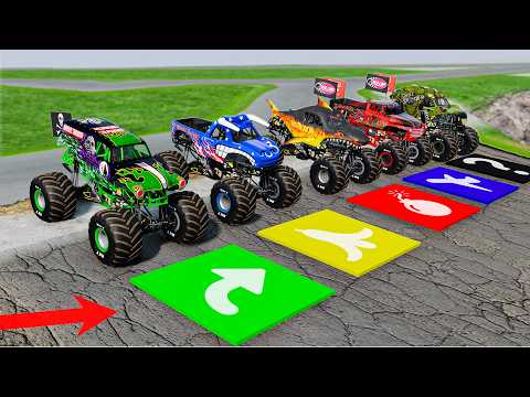 5 Monster Trucks VS New Portal Trap - BeamNG Monster Trcuk Crashes