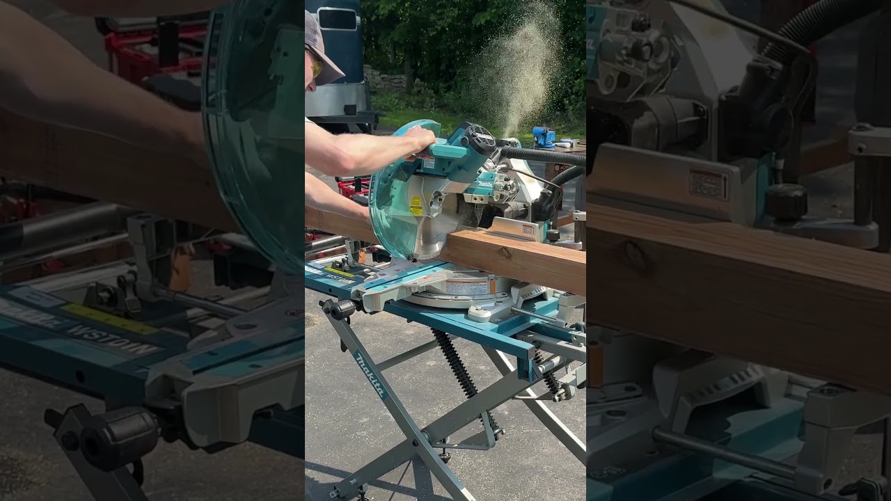 12” Makita Miter Saw Cutting a 4x4 