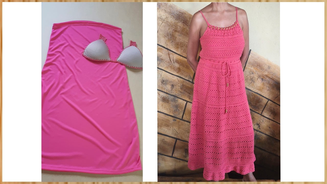 Como colocar bojo e forro em vestido de crochê longo feito com barbante.