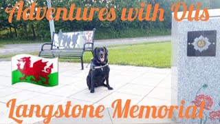 Otis checks out Langstone's semi circle War Memorial monument at Newport's Meadow Coldra Roundabout